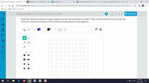 Draw the chemical reaction energy diagram for the decomposition of water. Then use the text box too
