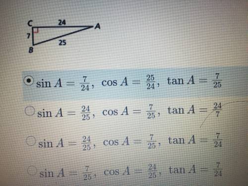 Which trigonometric ratio fraction is the correct one?