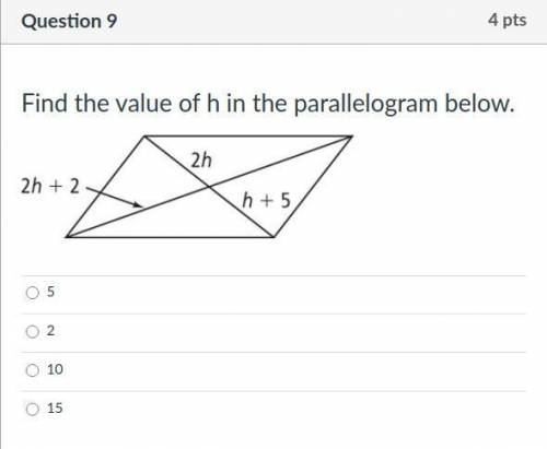 Find the value of h in the parallelogram below.