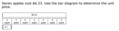 Seven apples cost 6.23 use the bar diagram to determine the unit price