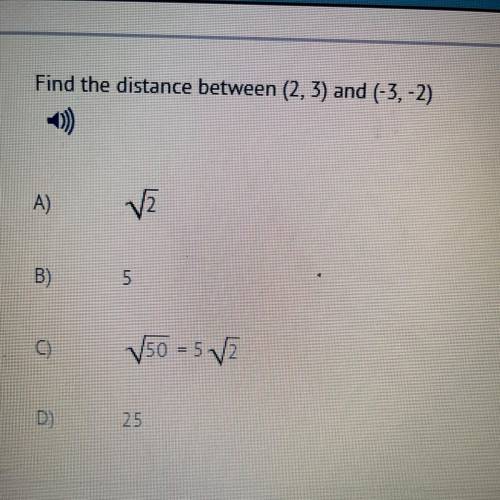 Find the distance between (2, 3) and (-3, -2)