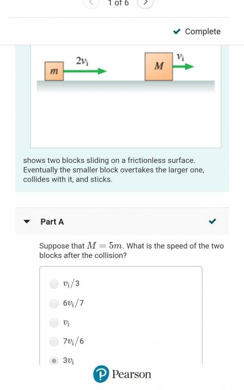 Suppose that M=5m. What is the speed of the two blocks after the collision?

I got 3vi and it says