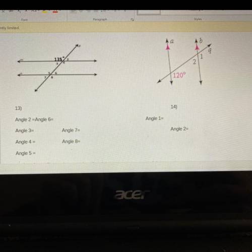 NEED ANSWERS ASAP!!

Find the measures of the missing angles.
Please find all of them!