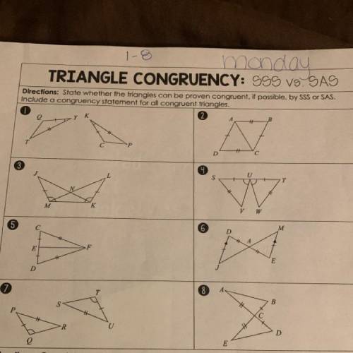 TRIANGLE CONGRUENCY: 999 v9. SAS

Directions: State whether the triangles can be proven congruent,