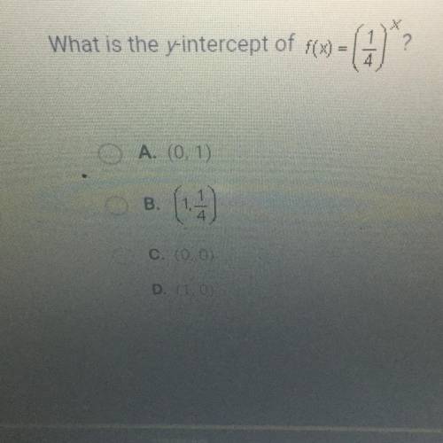 Plz help 
What is the y- intercept of f(x)=(1/4)^x