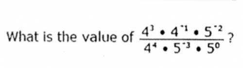What is the value of (4^3)(4^-1)(5^-2)/(4^4)(5^-3)(5^0)
