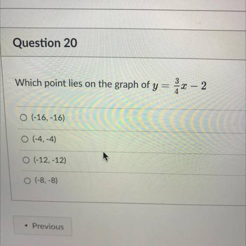 Which point lies on the graph of y = 3/4x - 2