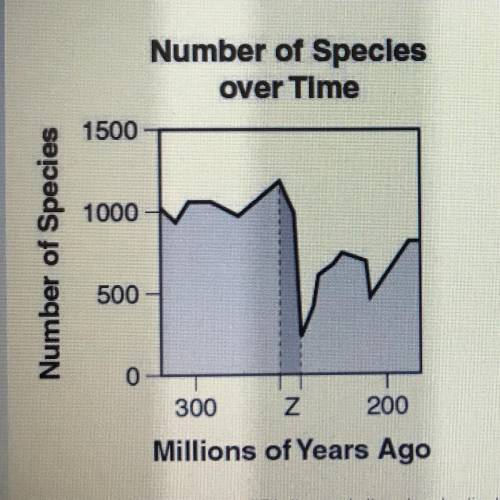 During the period of time labeled Z in the graph, there is a drastic change in biodiversity. Which