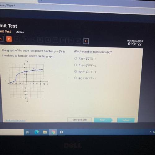 Which equation represents f(x)?

The graph of the cube root parent function y = fx is
translated t