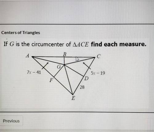 If G is the circumcenter of ACE find each measure.