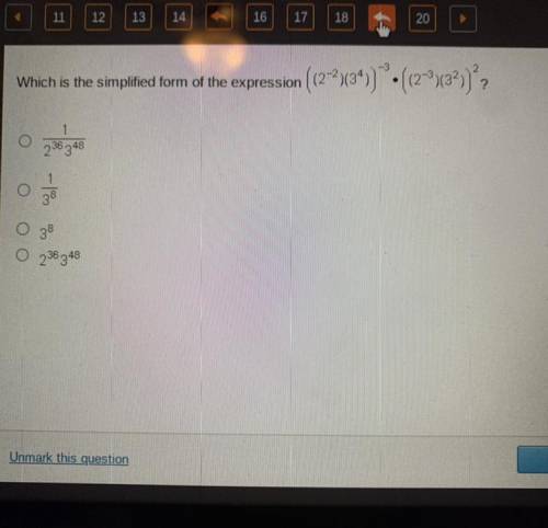 Which is the simplified form of the expression

((2^-2)(3^4))^-3 •((2^-3)(3^2))^2
(please be quick
