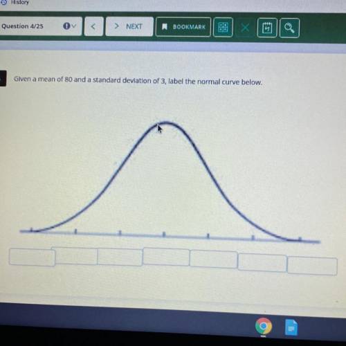 Given a mean of 80 and a standard deviation of 3, label the normal curve below.