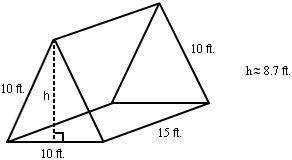 What is the approximate surface area of this right prism with triangular bases?