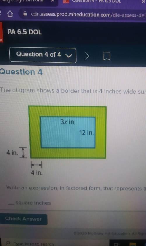 Write an expression in the factored form that represents the area of the border?
