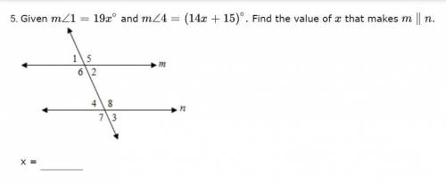 Please help on my Geometry question(picture attached)Find the value of x that makes m,,n