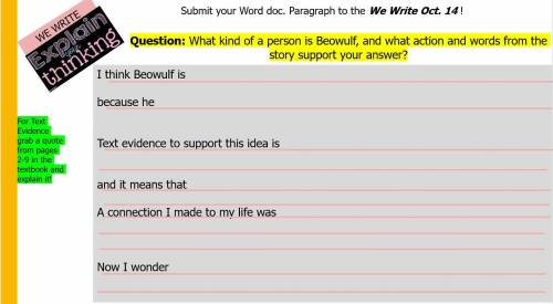 What kind of person is beowulf, and what action and words from the story support your answer.