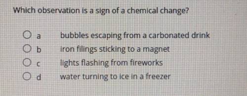 HELP. Which observation is a sign of a chemical change?