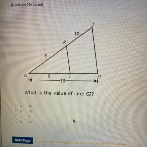 What is the value of Line GJ?
a
10
b
30
c
1
50