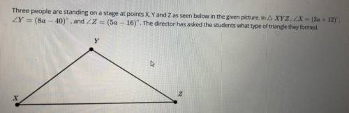 Three people are standing on a stage at points X, Y and Z as seen below in the given picture. In Tr