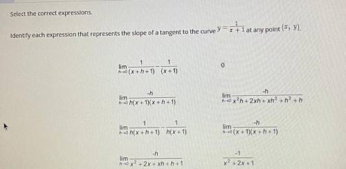Select the correct expressions.

Identify each expression that represents the slope of a tangent t