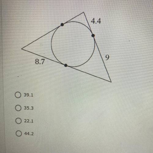 Find the perimeter of the polygon. Assume that lines which appear to be tangent are tangent.