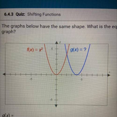 The graphs below have the same shape. What is the equation of the blue

graph?
A. g(x) = (x+4)^2
b