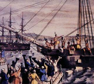 This painting depicts the Boston Tea Party.

What does this image accurately indicate about the Bo