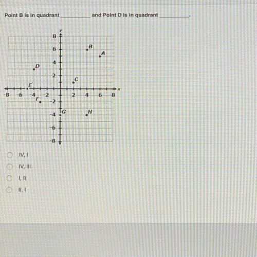 Point B is in quadrant _____ And point D is in quadrant _____ (PLZ HELP ASAP)