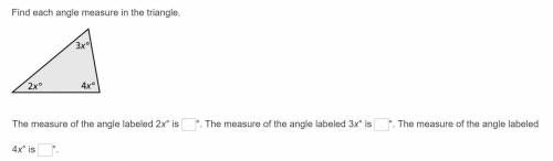 Find each angle measure in the triangle.