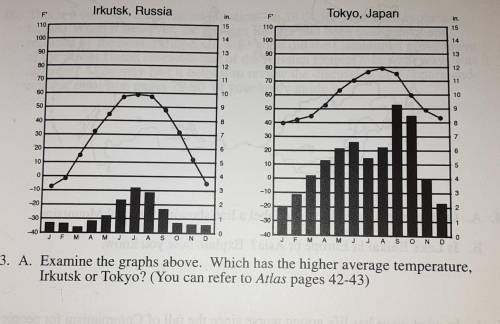 Examine the graphs above. Which has the higher average temperature, Irkutsk or Tokyo?