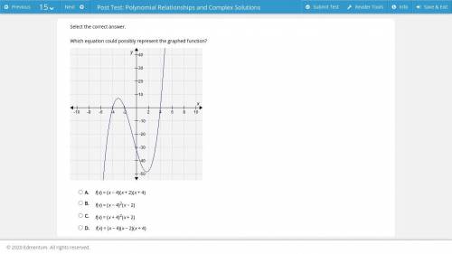 Select the correct answer.

Which equation could possibly represent the graphed function?
A. f(x)