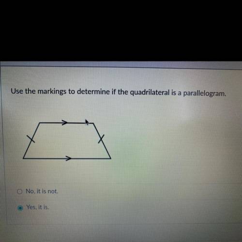 Use the marketing to determine if the quadrilateral is a parallelogram