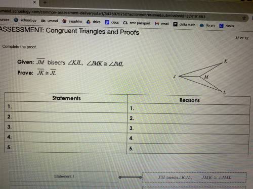 Congruent Triangles and Proofs
Given: JK bisects