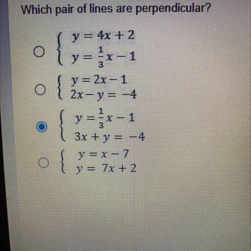 Which pair of lines are perpendicular