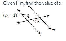 Question 15: Given l∥m, find the value of x.