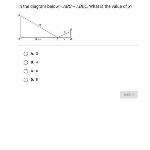 In the diagram below abc ~ def. what is the value of x?