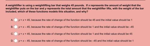 A weightlifter is using a weightlifting bar that weighs 45 pounds. If x represents the amount of we