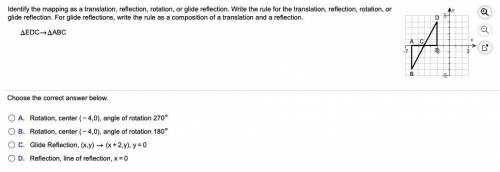 Identify the mapping as a translation, reflection, rotation, or glide reflection. Write the rule