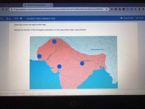 Select the correct hot spot on the map.

Identify the location of the Harappan civilization on thi
