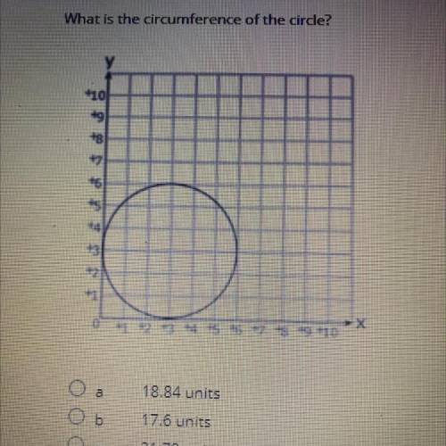 What is the circumference of the circle 
A. 18.84
B. 17.6
C. 21.79
D. 15.65