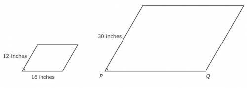 The two parallelograms below are similar.

What is the length in inches of line PQ?
A. 38 in
B. 34