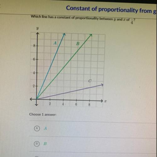 Which line has a constant of proportionality between y and x of 5/4