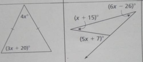 Solve for x in each of the following diagrams.