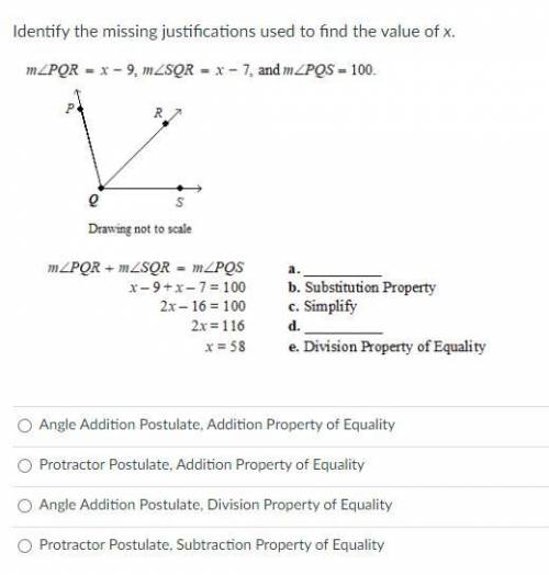 Identify the missing justifications used to find the value of x.