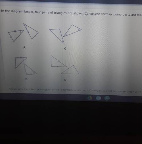 Using only the information given in the diagrams, which pair of triangles can not be proven congrue