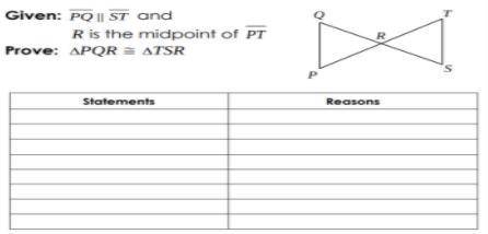 Line PQ is parallel to Line ST and R is the midpoint of Line PT

Prove Triangle PQR = Triangle TSR