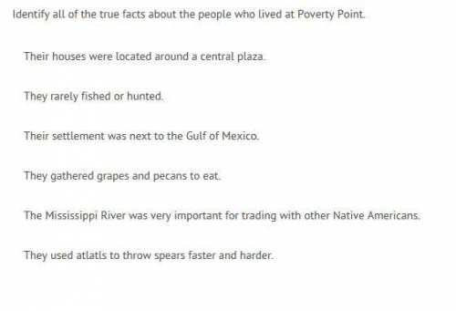 Identify all of the true facts about the people who lived at poverty point