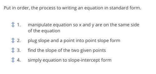 PLEASE HELP, put in order the process to writing an equation in standard form