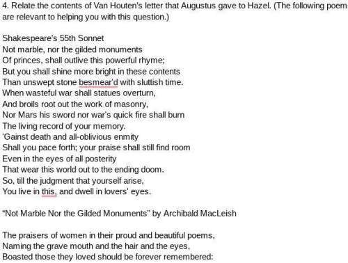 (If you are good at poems) Relate the contents of Van Houten’s letter that Augustus gave to Hazel.