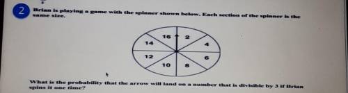 Please help!

What is the probability that the arrow will land on a number that is divisible by 3